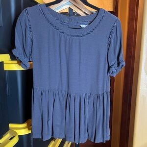 LOFT Charcoal Gray and Blue Peplum Blouse Size Small